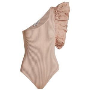 En Saison Dusty Pink Ruffle Sleeve Ribbed Knit Bodysuit NWT Size Extra Small
